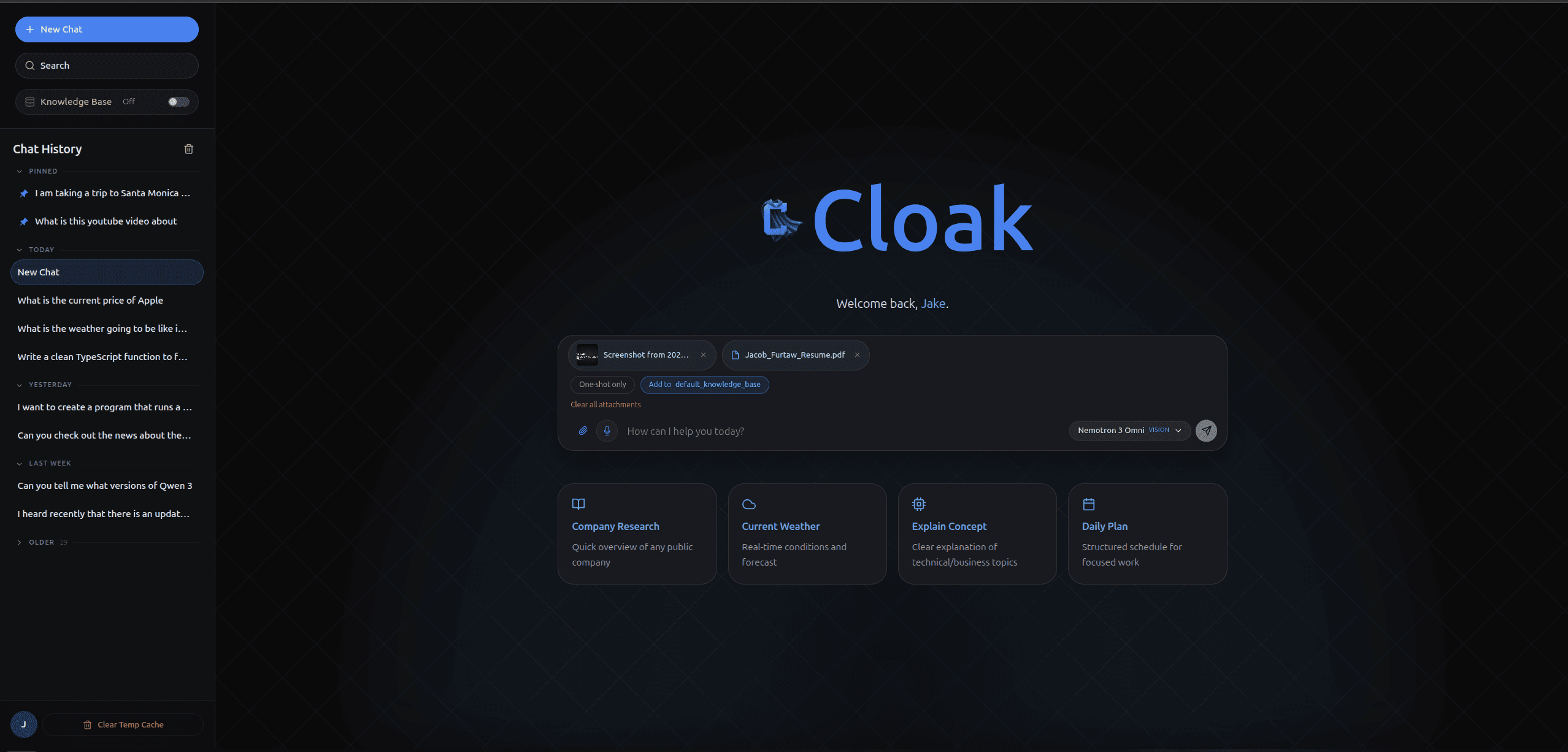 Attachments panel for managing files and images in chat messages.