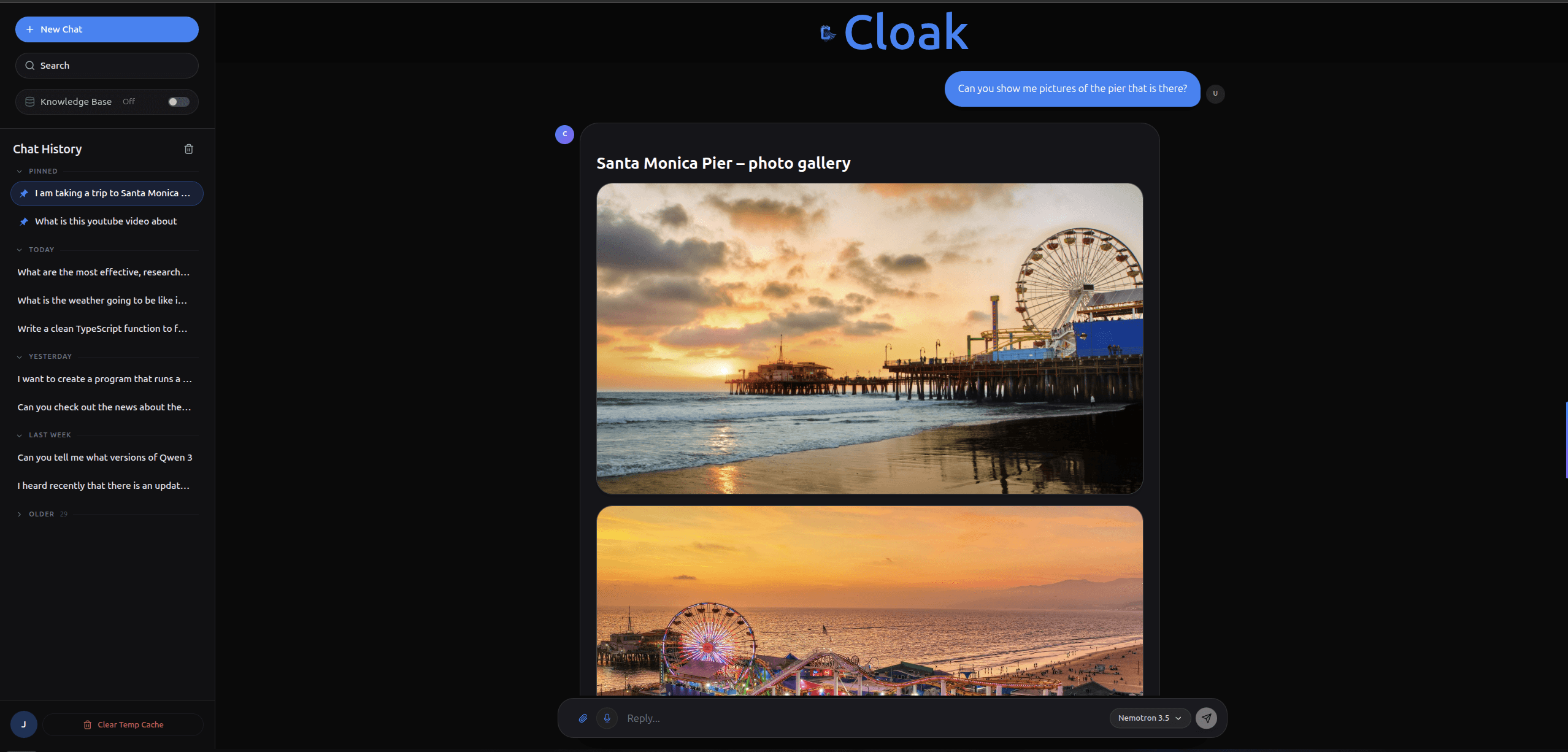 Inline image display within chat messages.