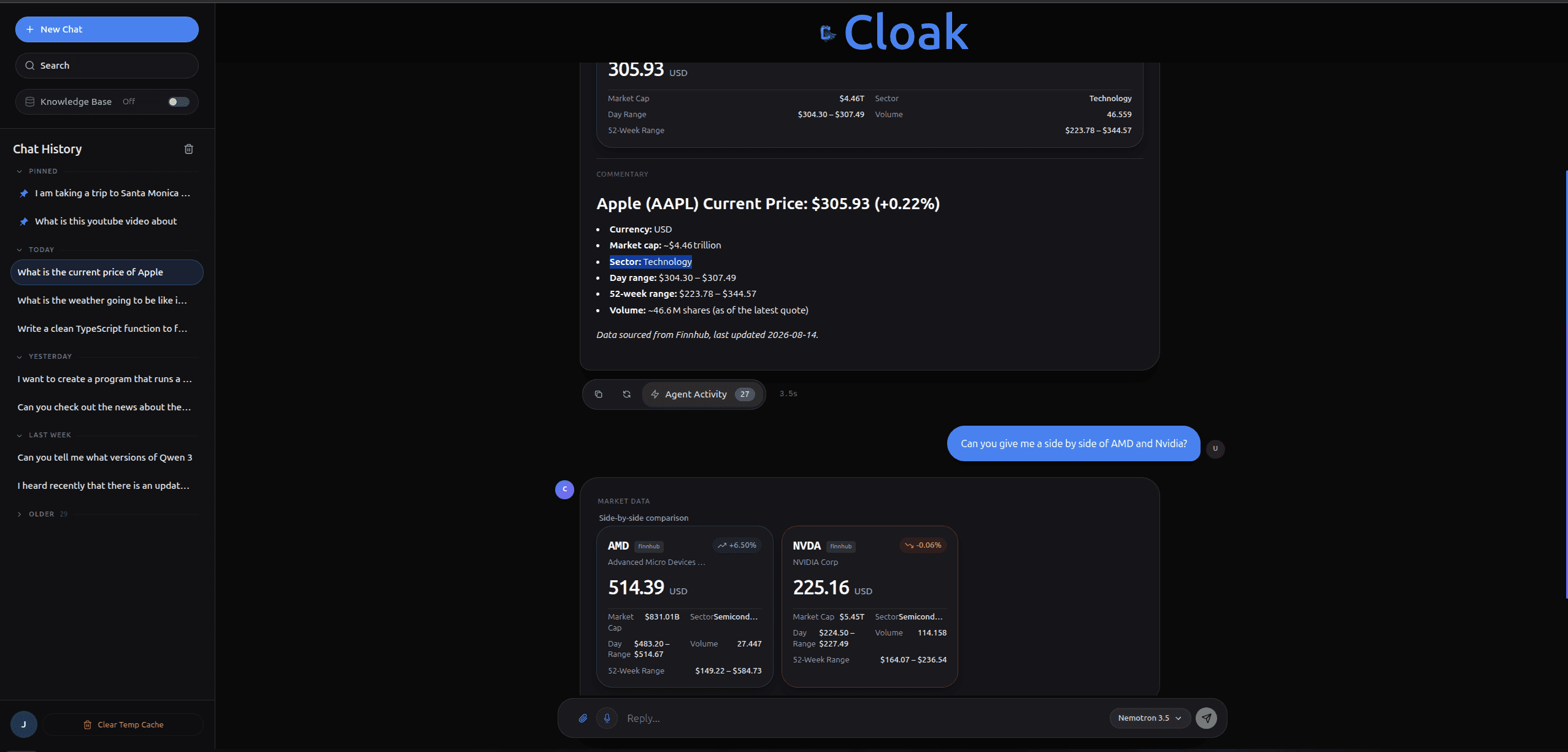 Inline stock component for displaying real-time market information.